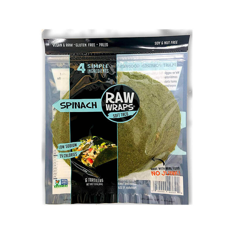 Green Leaf Raw Wraps Soft Taco Tortilla Spinach